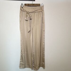 Baccarri Tan Size Large Wide Leg High Rise Poll On Pants